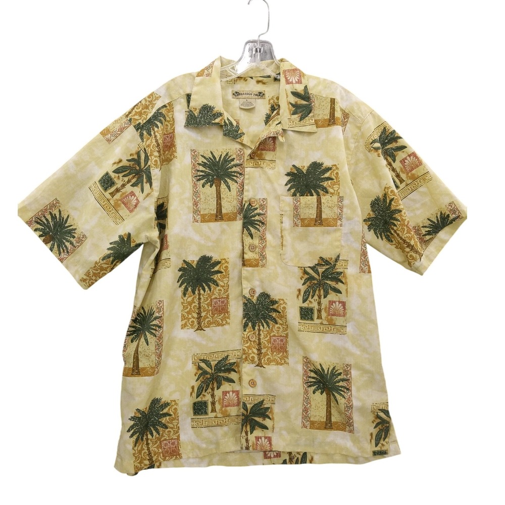 Montego‎ Joe Palm Tree Hawaiian Shirt Tropical Print Camp Shirt Mens L